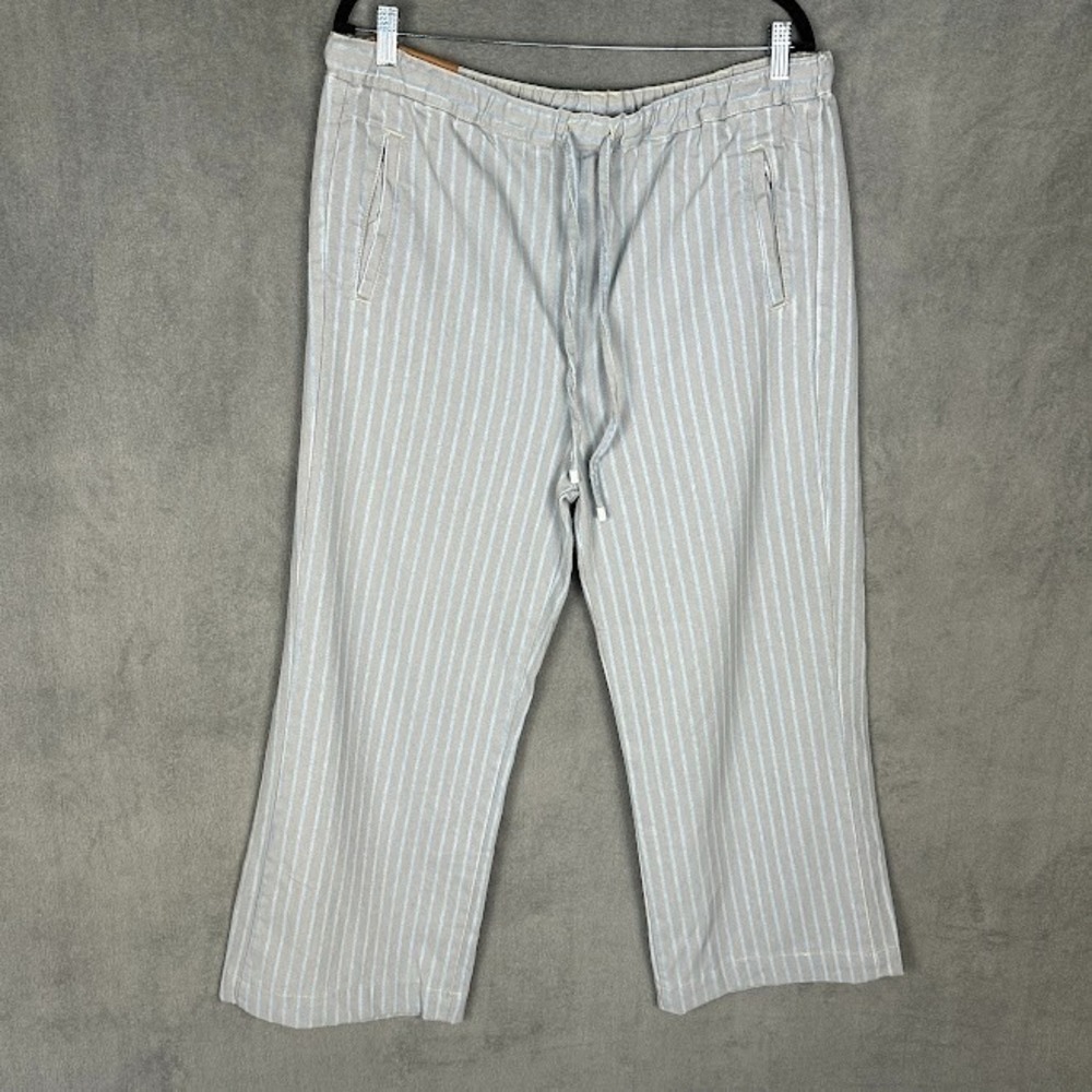 Farm Rio Anthropologie Jeans Womens US 32 Gray Blue Striped Wide Leg Drawstring